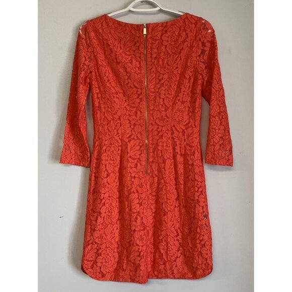 Vince Camuto Dress Coral Lace Overlay Long Sleeve Dress Size 2 - Picture 2 of 8